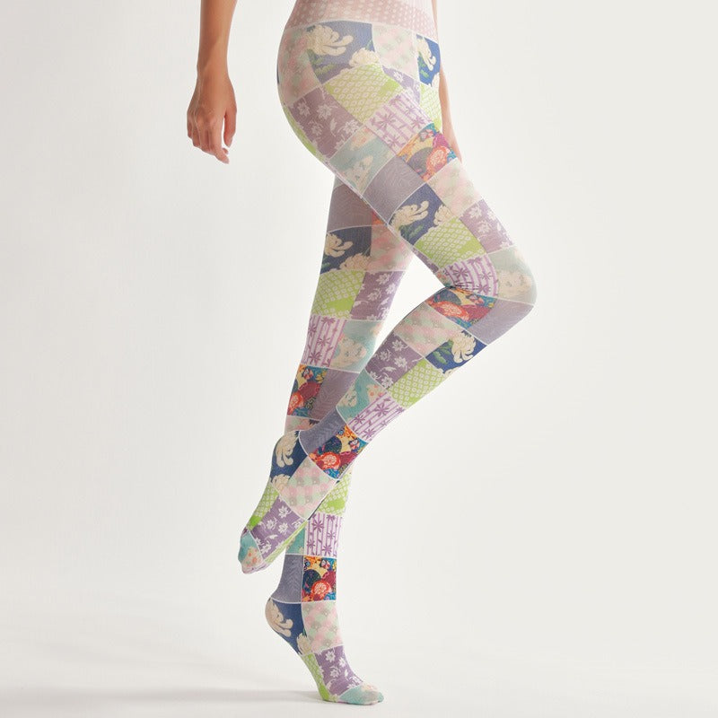 Vintage Floral Patchwork Art Women Tights