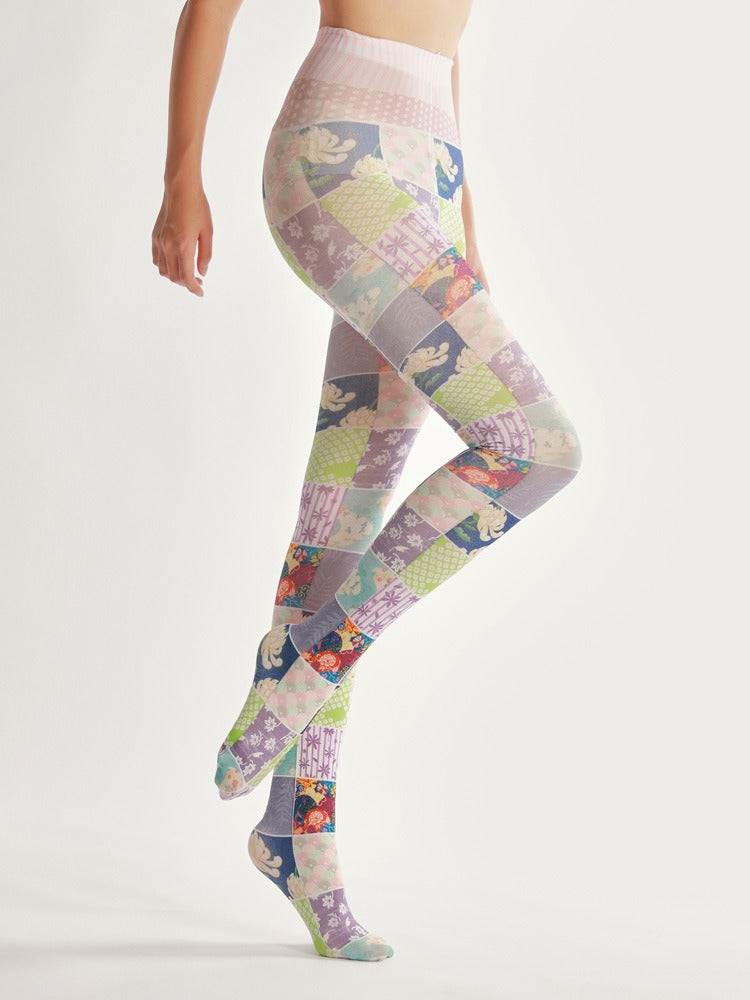 Vintage Floral Patchwork Art Women Tights