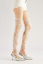 Floral Knee High Socks with high elasticity and compression,shaping fit and ideal for weddings, parties, ethnic outfits, and street fashion