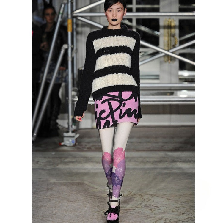 Floral Velvet Color Printed Tights