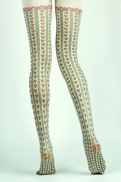 Green Cottage Floral Tights