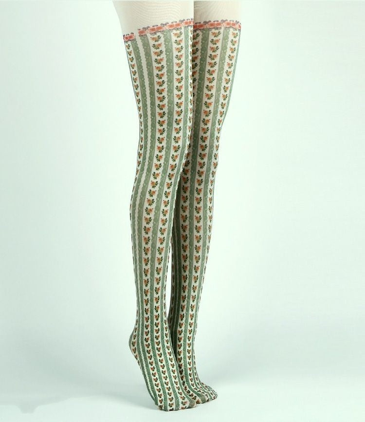 Green Cottage Floral Tights