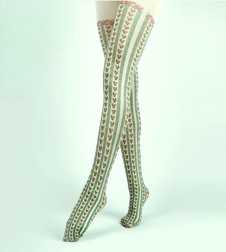 Green Cottage Floral Tights