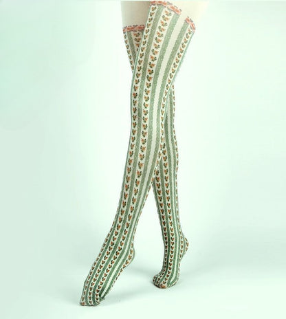 Green Cottage Floral Tights
