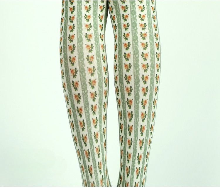 Green Cottage Floral Tights