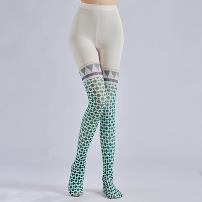Folk Print Tights Women's Fancy Dress Costume Accessories, Perfect for Parties, Office, Street Fashion, and Daily Wear