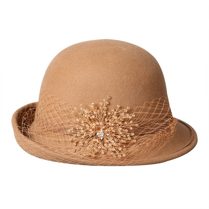 French Cloche Hat - Retro Winter Fedora with Mesh Veil-Grainvity