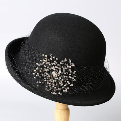 French Cloche Hat - Retro Winter Fedora with Mesh Veil-Grainvity