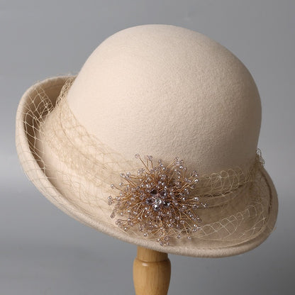 French Cloche Hat - Retro Winter Fedora with Mesh Veil-Grainvity