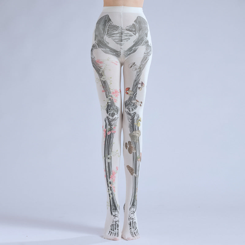 Gothic Skeleton Tights Dark Punk Stocking with high elasticity, perfect for parties, cosplay, events, and street fashion