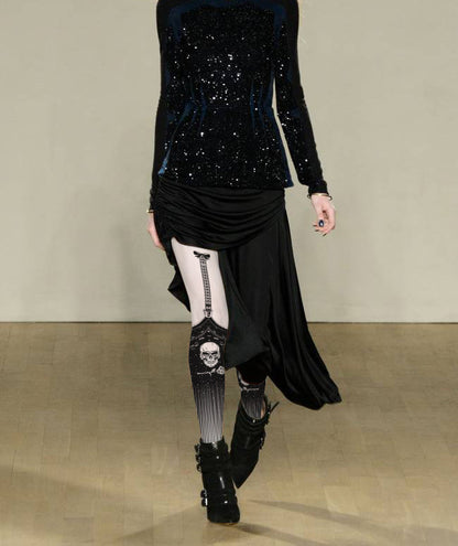 Gothic Skull Suspenders Print Tights