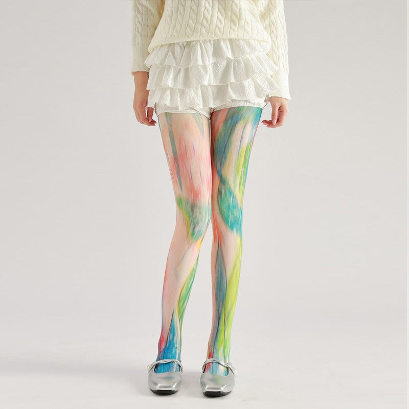 Gradient Color Print Tights Women's Fancy Dress Costume Accessories, Perfect for Parties, Office, Street Fashion, and Daily Wear