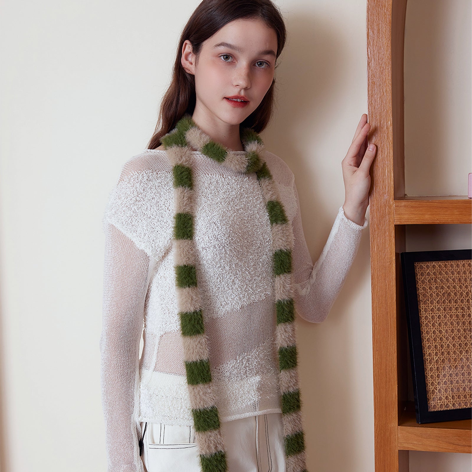 Blue Fluffy Knitted Scarf women Accessory 