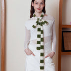 Green Fluffy Knitted Scarf women Accessory