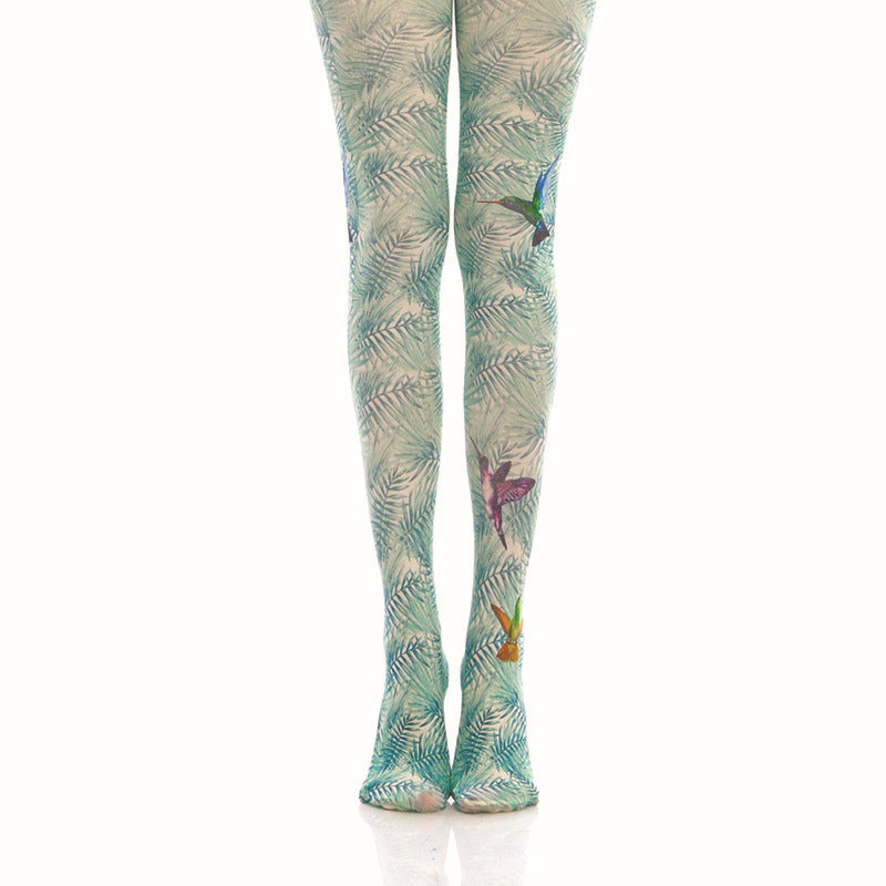 Green Leafy Hummingbird Tights