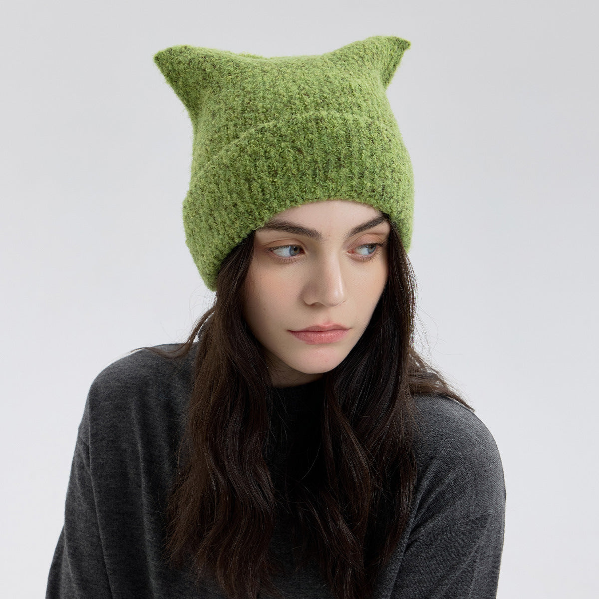 Green Women Raccoon Hat Cute woolen for warm in winter