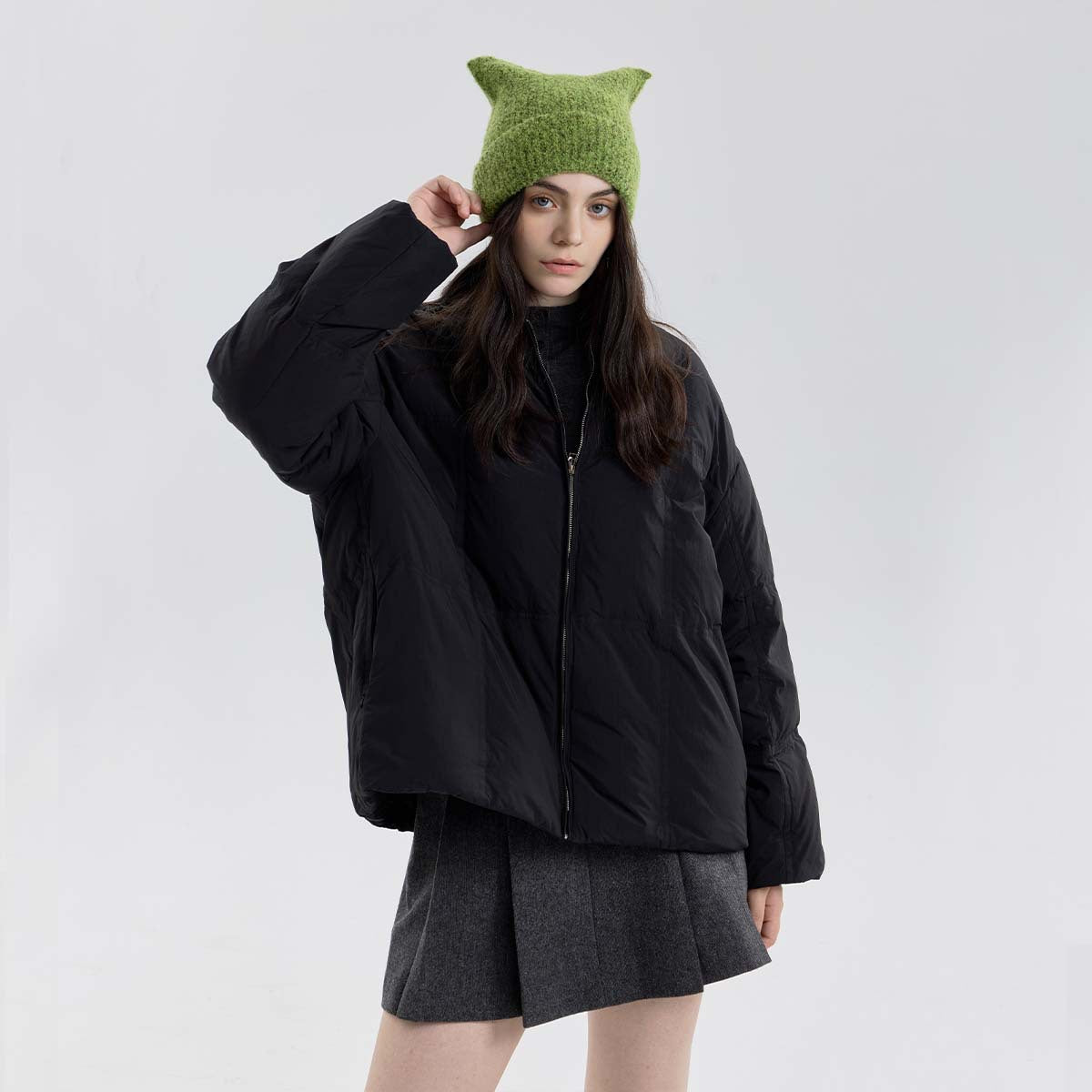 Green Women Raccoon Hat Cute woolen for warm in winter 03