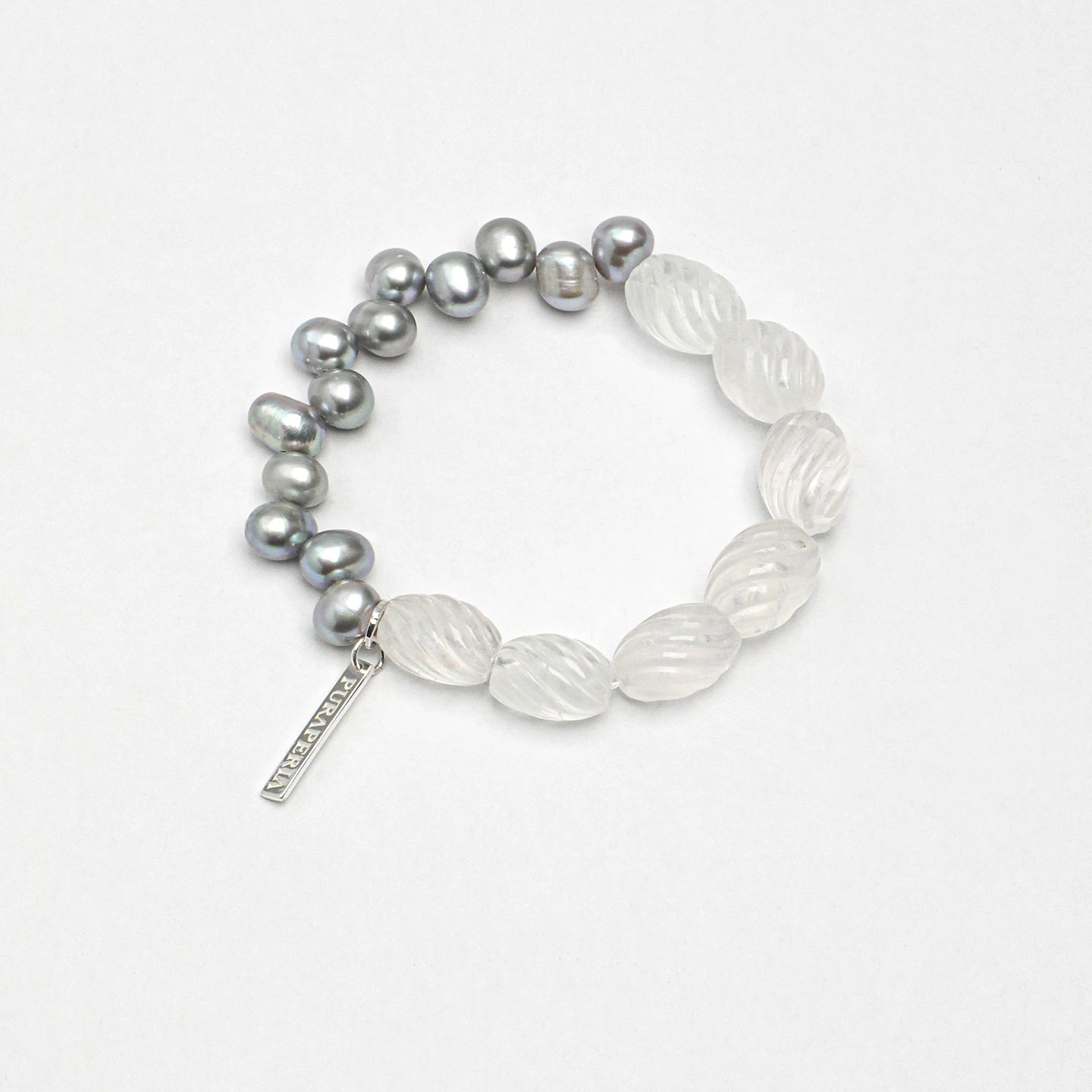 Grey Pearl Clear Quartz Crystal Bracelet