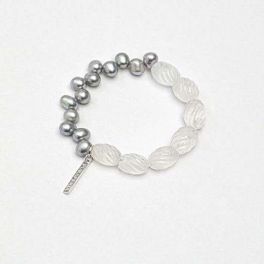 Grey Pearl Clear Quartz Crystal Bracelet