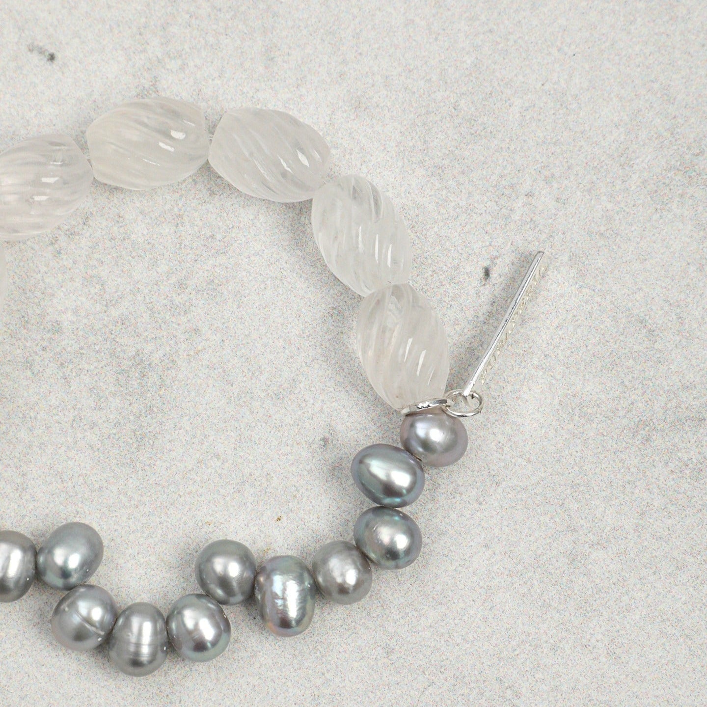 Grey Pearl Clear Quartz Crystal Bracelet
