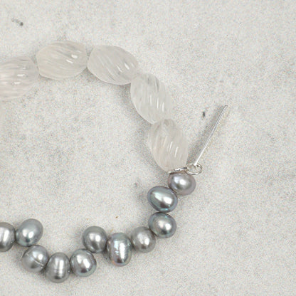 Grey Pearl Clear Quartz Crystal Bracelet