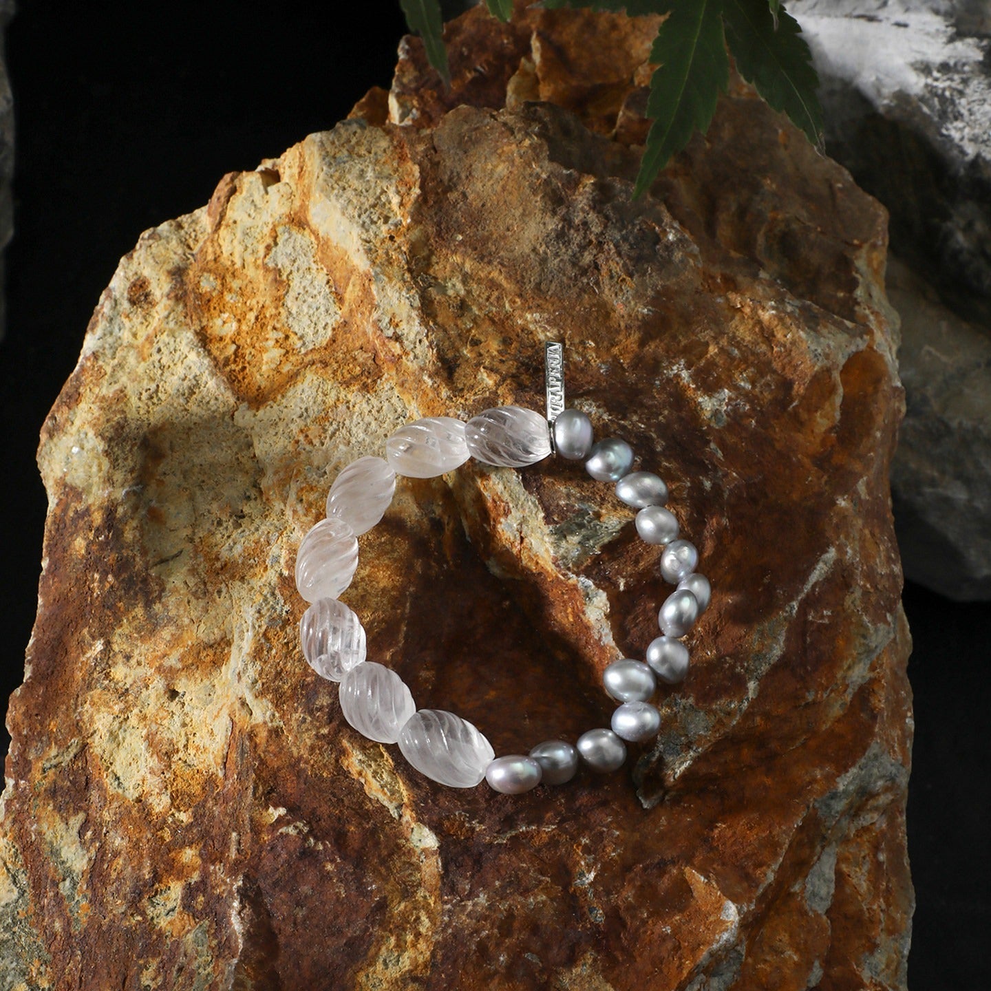 Grey Pearl Clear Quartz Crystal Bracelet