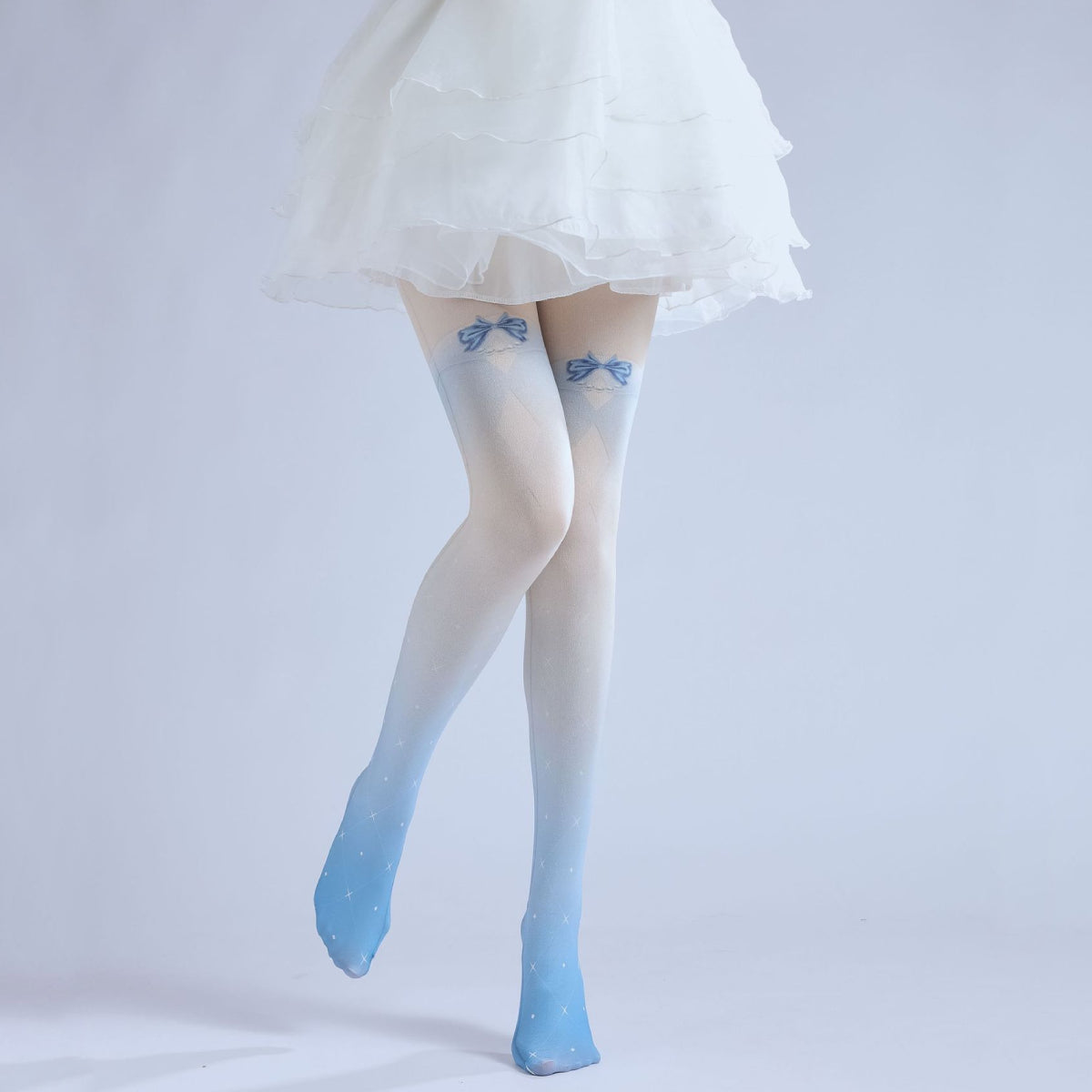 Grident Blue Star Pantyhose Bow JK Tights with high elasticity and shaping fit, suitable for events, cosplay, street style, and gifting girls at Christmas