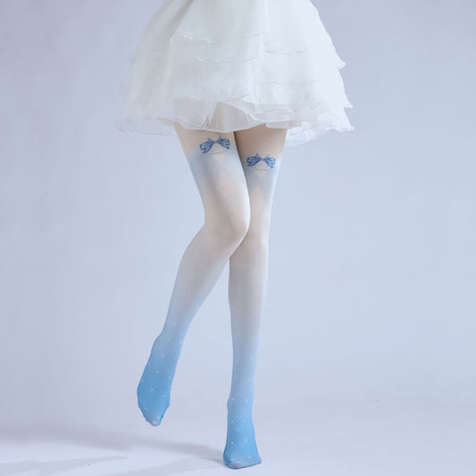 Grident Blue Star Pantyhose Bow JK Tights with high elasticity and shaping fit, suitable for events, cosplay, street style, and gifting girls at Christmas