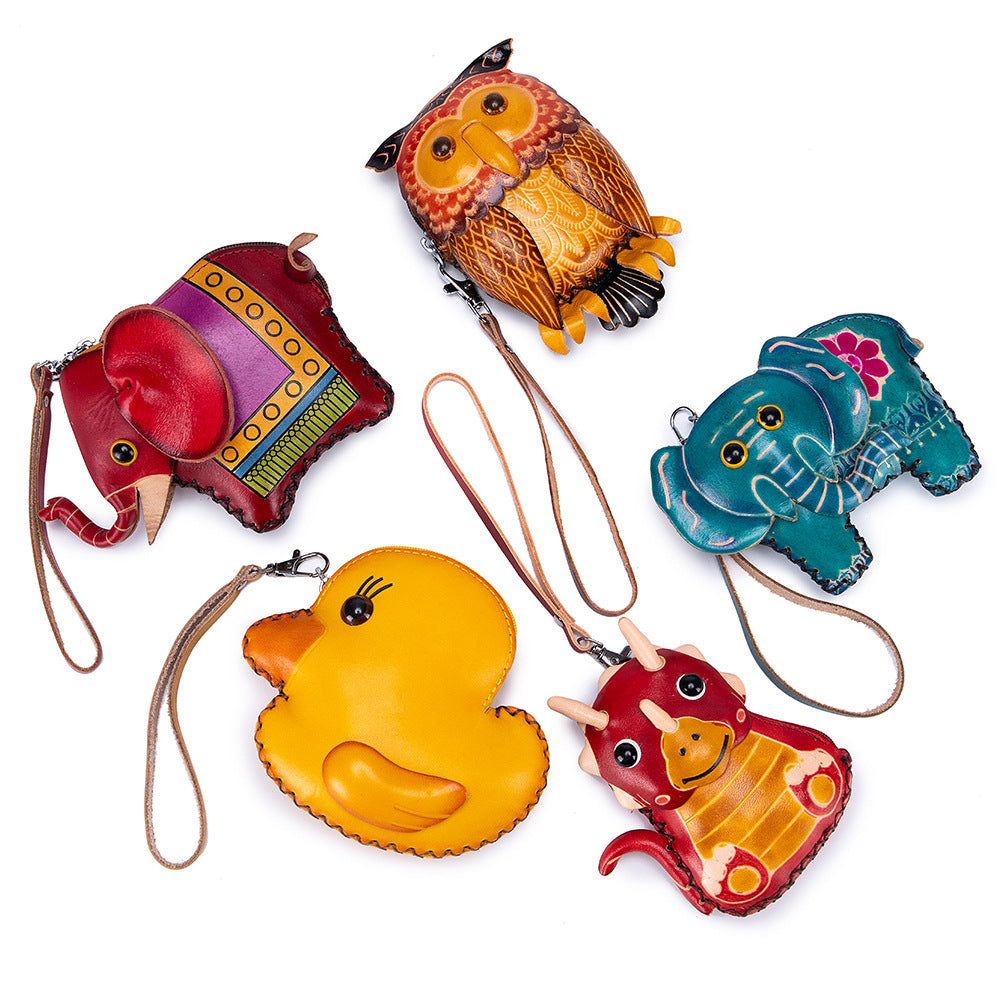 Handmade Leather Animal Coin Purse – Zodiac Wrist Bag & Key Pouch