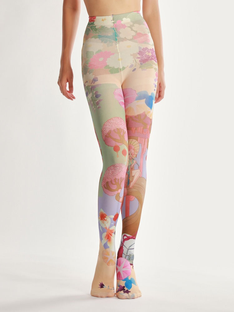 Japanese Kimono-Style Tights with high elasticity and shaping fit, suitable for events, cosplay, street style, and gifting girls at Christmas