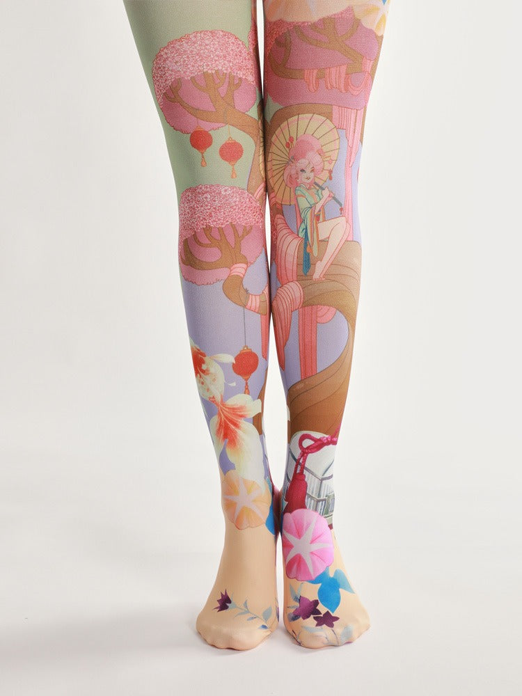 Japanese Kimono-Style Tights with high elasticity and shaping fit, suitable for events, cosplay, street style, and gifting girls at Christmas