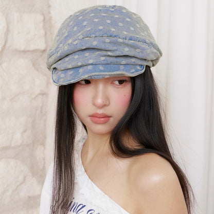 Japanese Retro Polka Dot Denim Beret