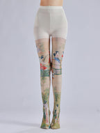 Ladies of the Court Chinoiserie Tights with high elasticity and compression,shaping fit and ideal for weddings, parties, ethnic outfits, and street fashion