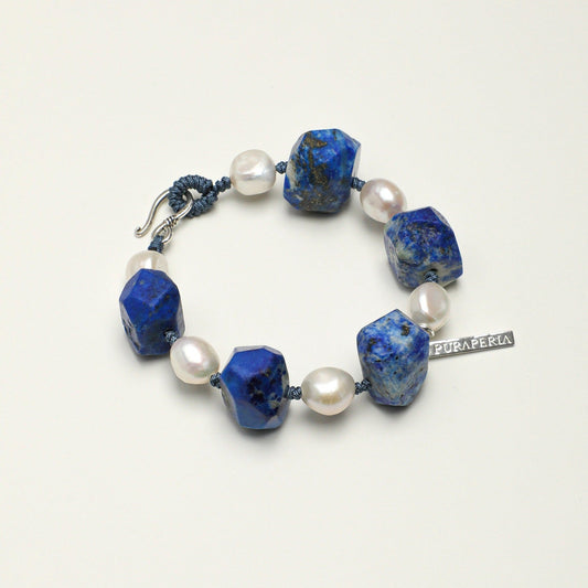 Lapis Lazuli Pearl Silver Bracelet