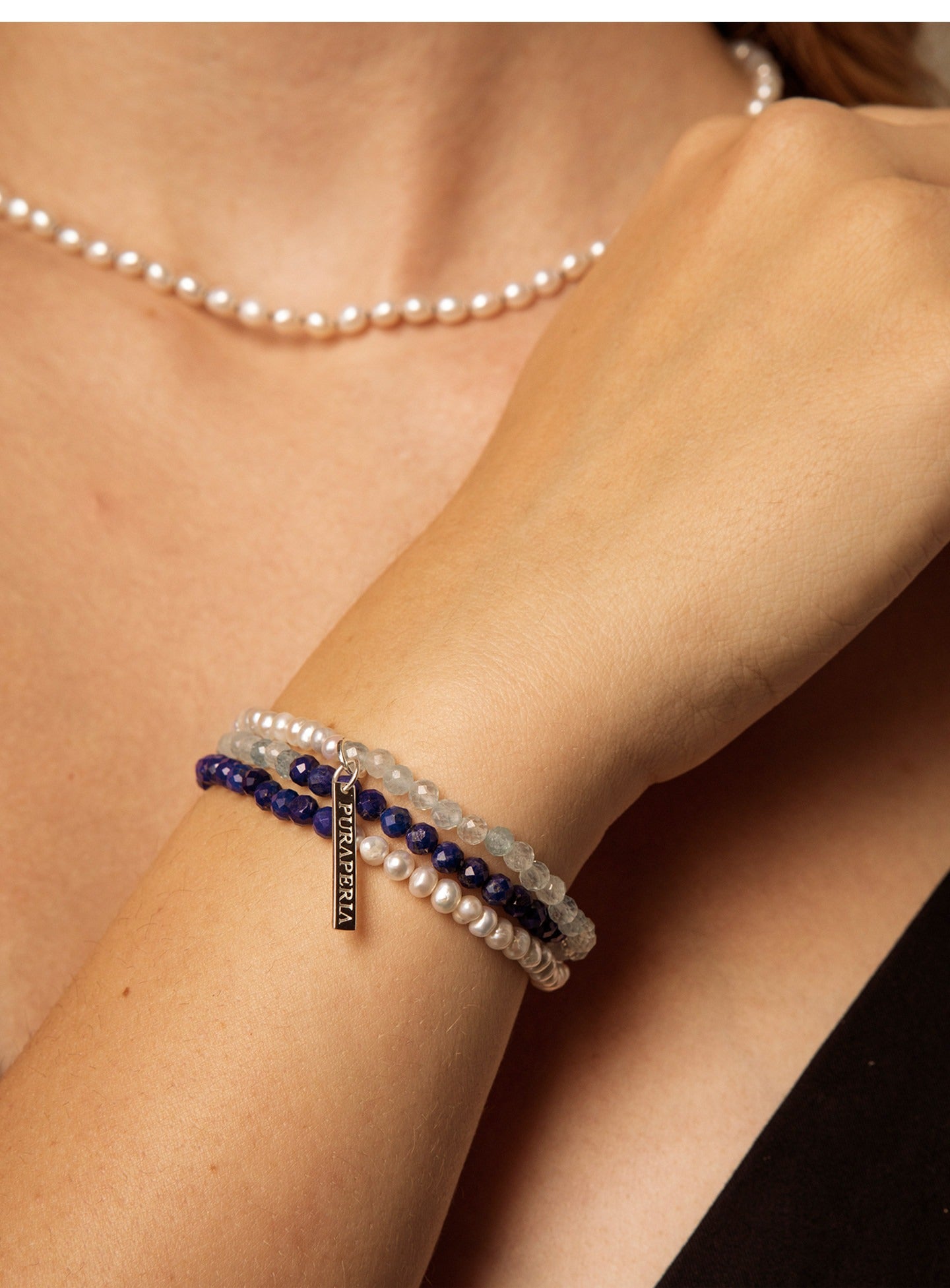 Lapis Lazuli & Pearl Three-Layer Bracelet