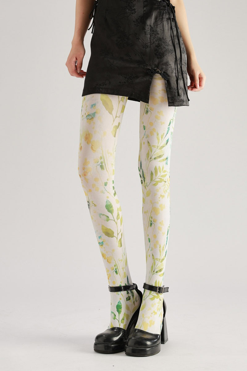 Leaf Country Style Tights with high elasticity and compression,shaping fit and ideal for weddings, parties, ethnic outfits, and street fashion
