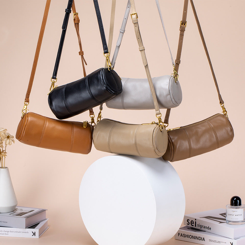 Leather Barrel Bag – Retro Cylindrical Underarm & Shoulder Bag
