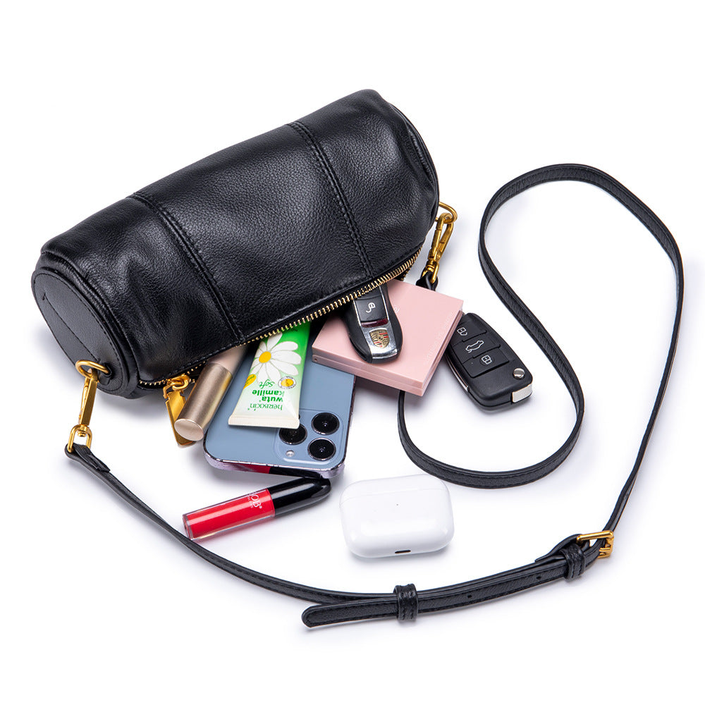 Leather Barrel Bag – Retro Cylindrical Underarm & Shoulder Bag