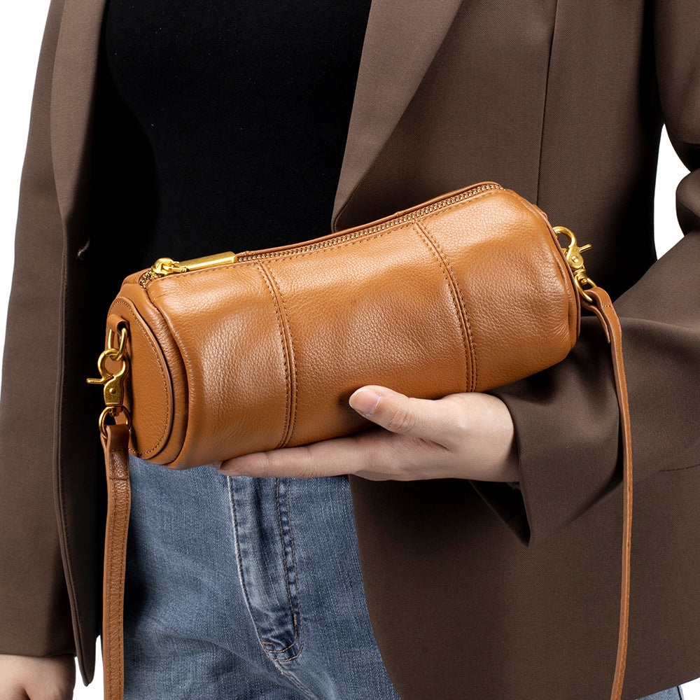 Leather Barrel Bag – Retro Cylindrical Underarm & Shoulder Bag