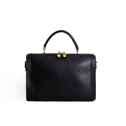 Leather Boston Pillow Bag – Genuine Cowhide Structured Handbag