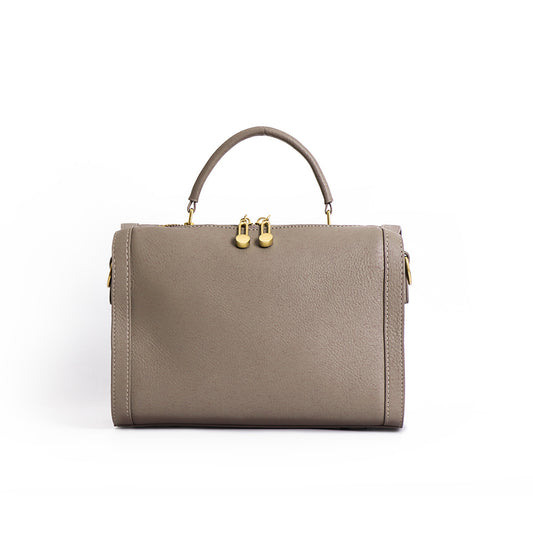 Leather Boston Pillow Bag – Genuine Cowhide Structured Handbag