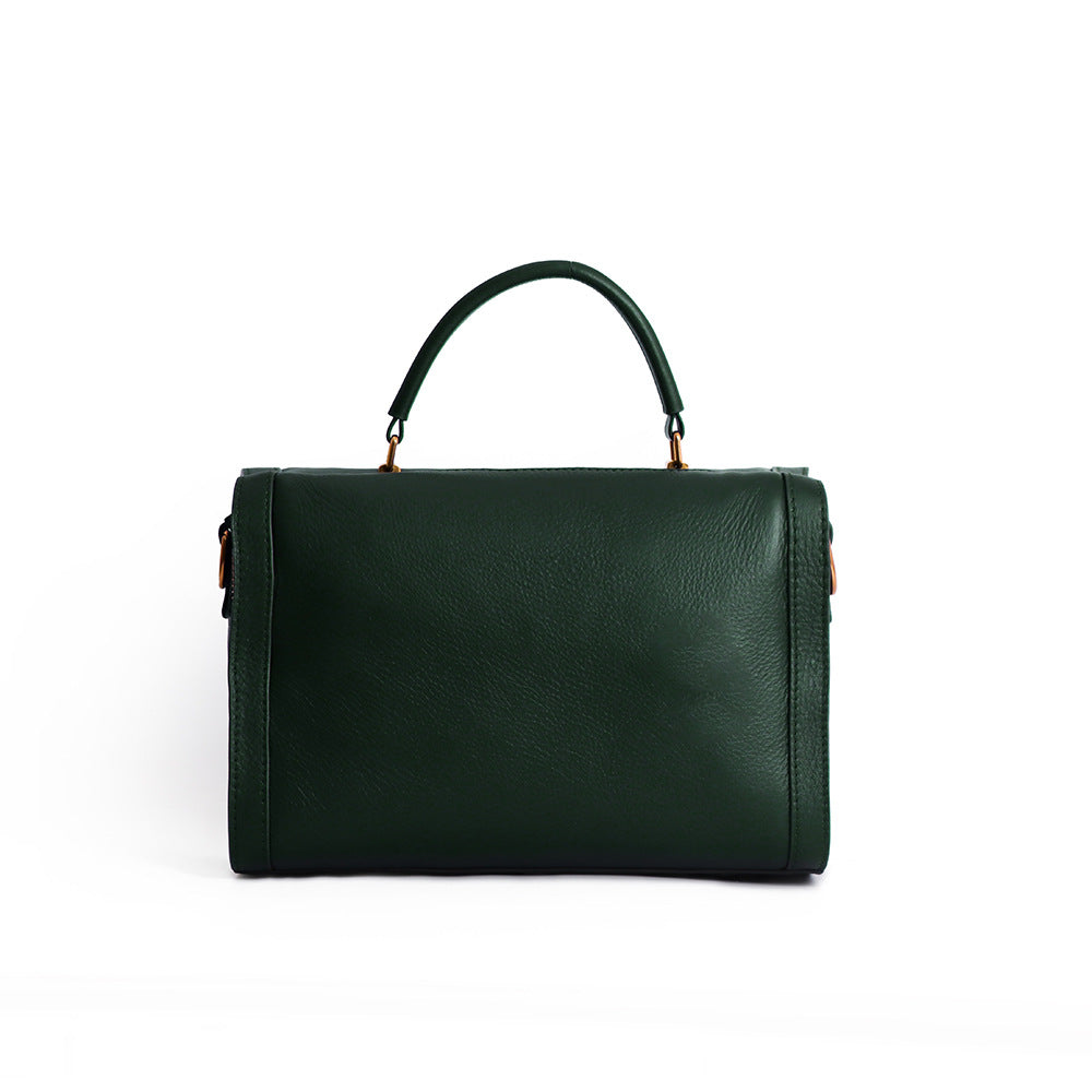 Leather Boston Pillow Bag – Genuine Cowhide Structured Handbag