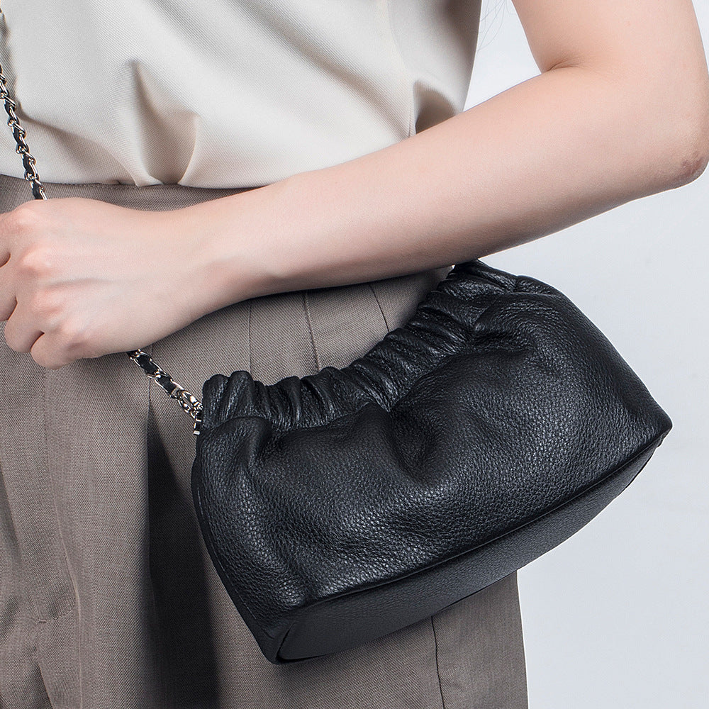 Leather Dumpling Crossbody Bag – Genuine Cowhide Shoulder Bag