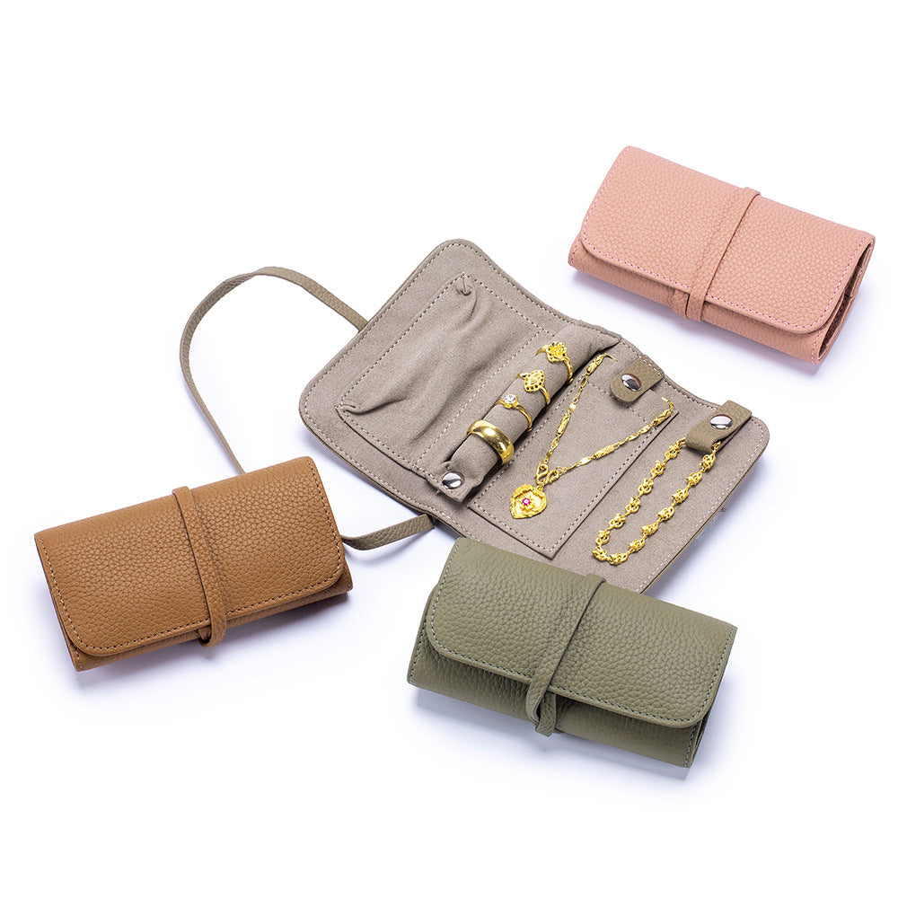 Leather Jewellery Roll Bag – Folding Cowhide Necklace, Earring & Ring Organiser