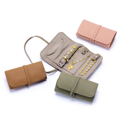 Leather Jewellery Roll Bag – Folding Cowhide Necklace, Earring & Ring Organiser