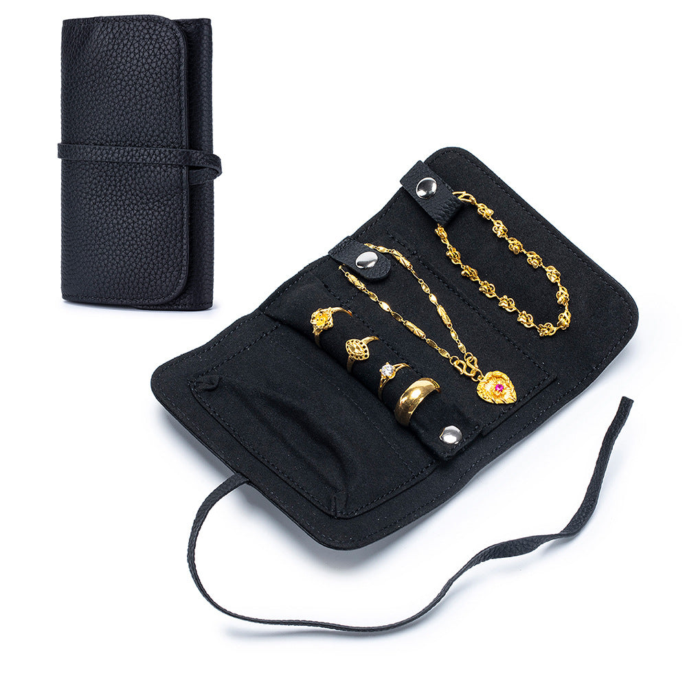 Leather Jewellery Roll Bag – Folding Cowhide Necklace, Earring & Ring Organiser