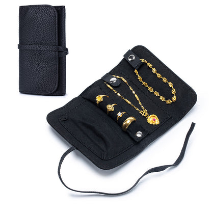 Leather Jewellery Roll Bag – Folding Cowhide Necklace, Earring & Ring Organiser