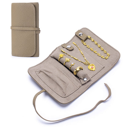 Leather Jewellery Roll Bag – Folding Cowhide Necklace, Earring & Ring Organiser