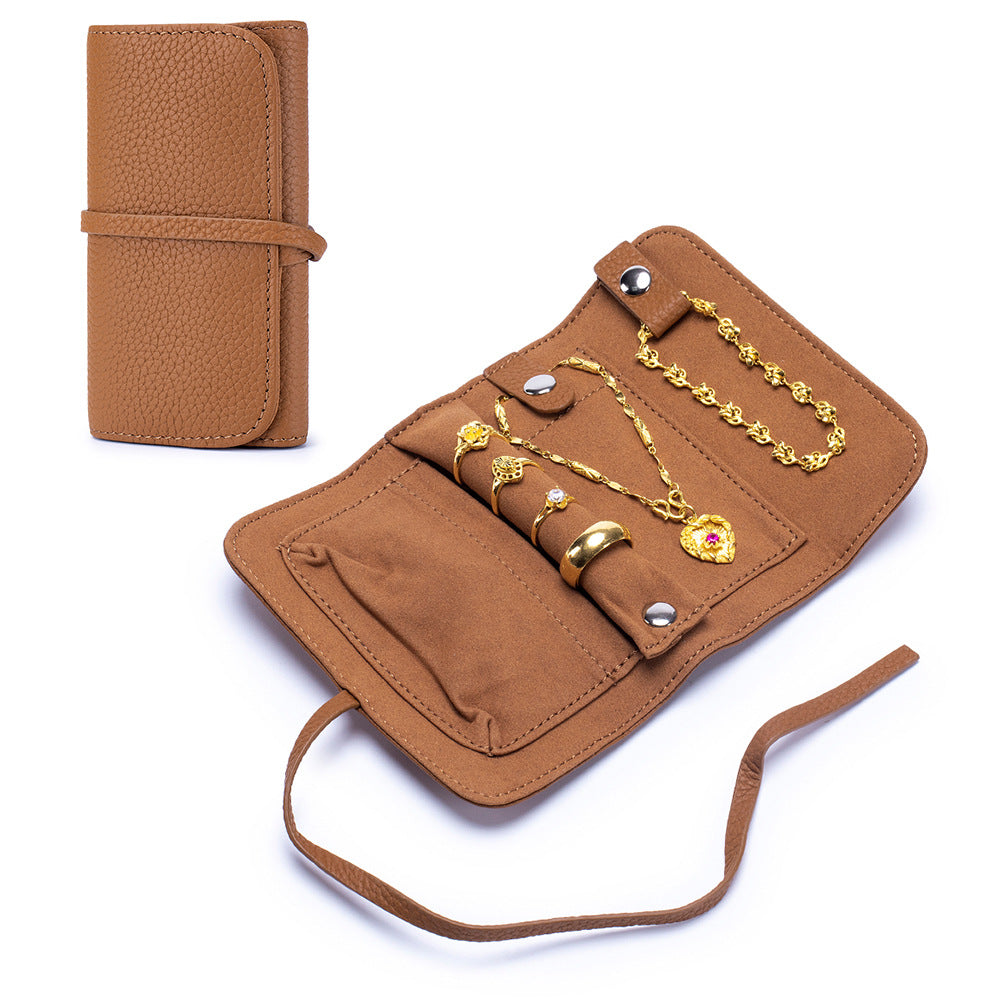 Leather Jewellery Roll Bag – Folding Cowhide Necklace, Earring & Ring Organiser