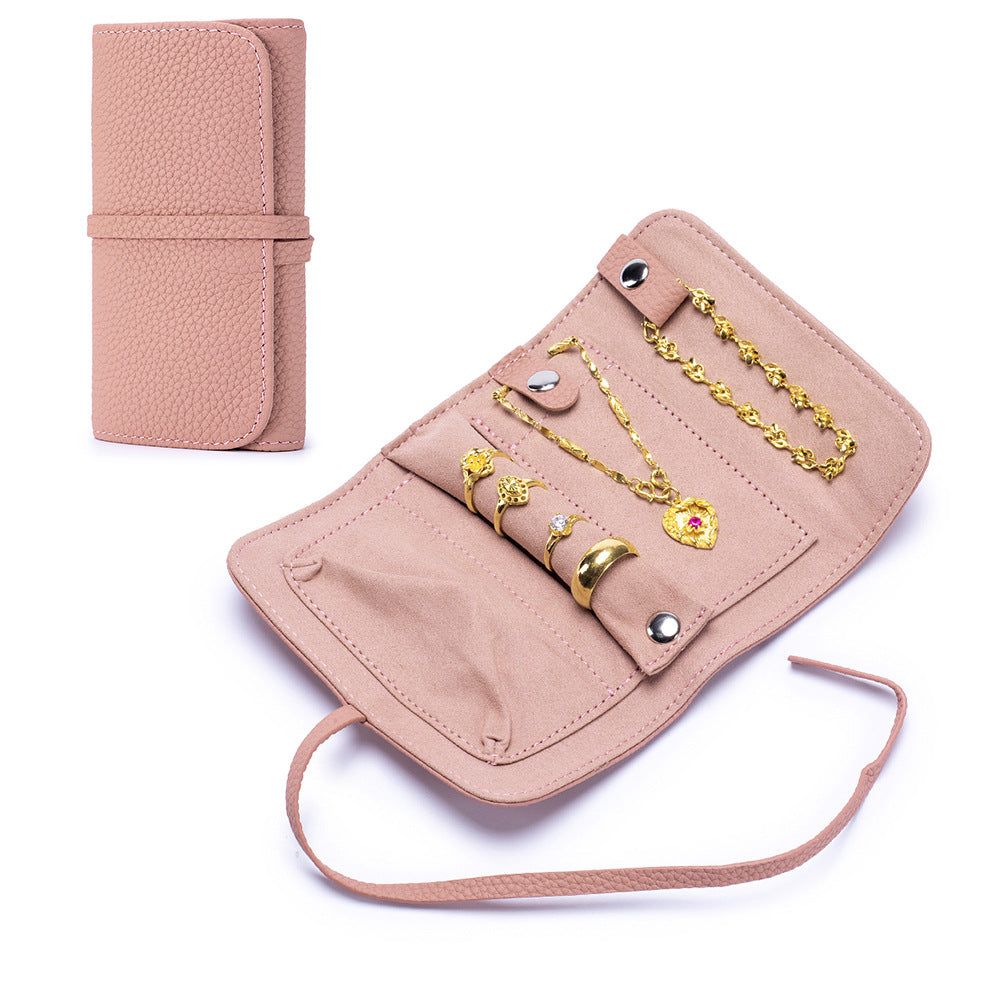 Leather Jewellery Roll Bag – Folding Cowhide Necklace, Earring & Ring Organiser